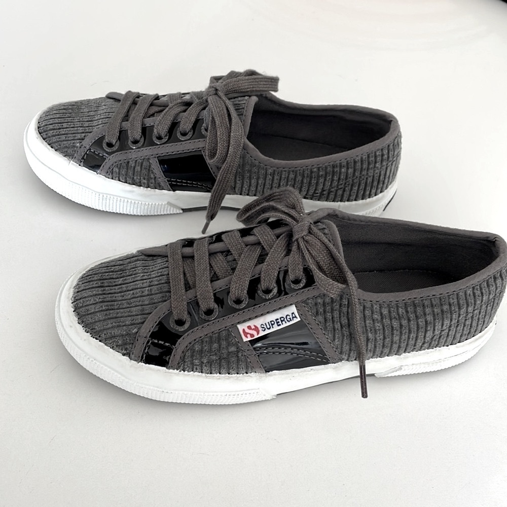 Superga Gray Corduroy Sneakers w/ Black Leather Panels